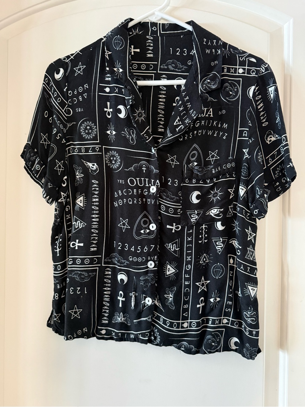 Blackmilk Black Ouija Print Short Sleeve Button-Down Top